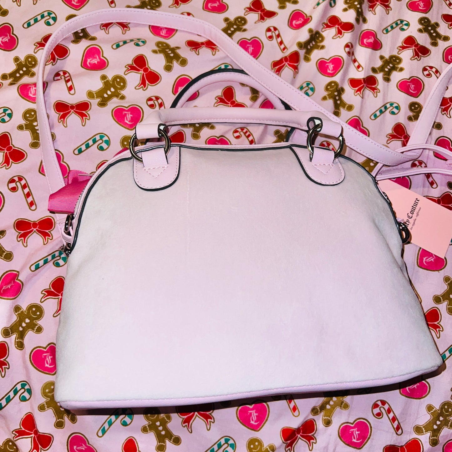 New Pink Juicy Couture Purse Bowler Bag Satchel Velour Vintage Style