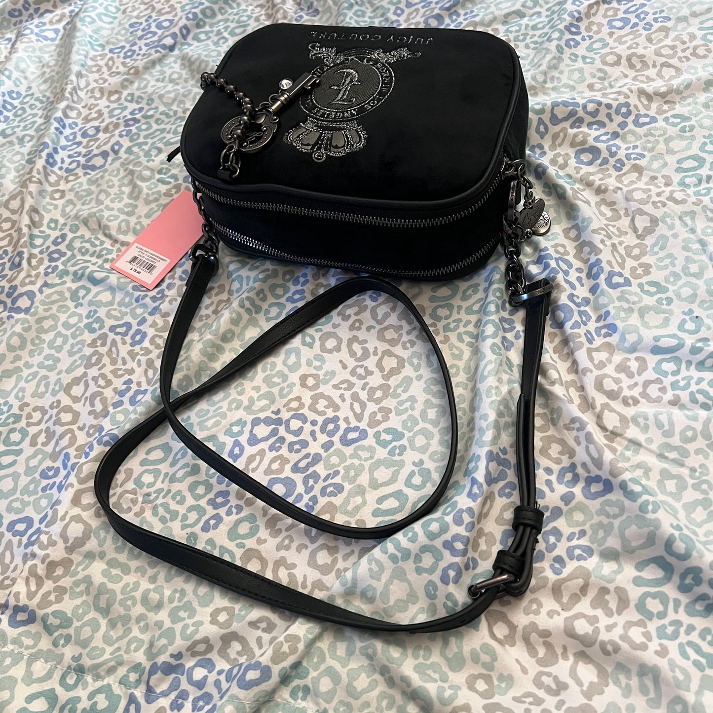 New Black Juicy Couture Purse Crossbody Bag Handbag Y2K Style Velour Liquorice