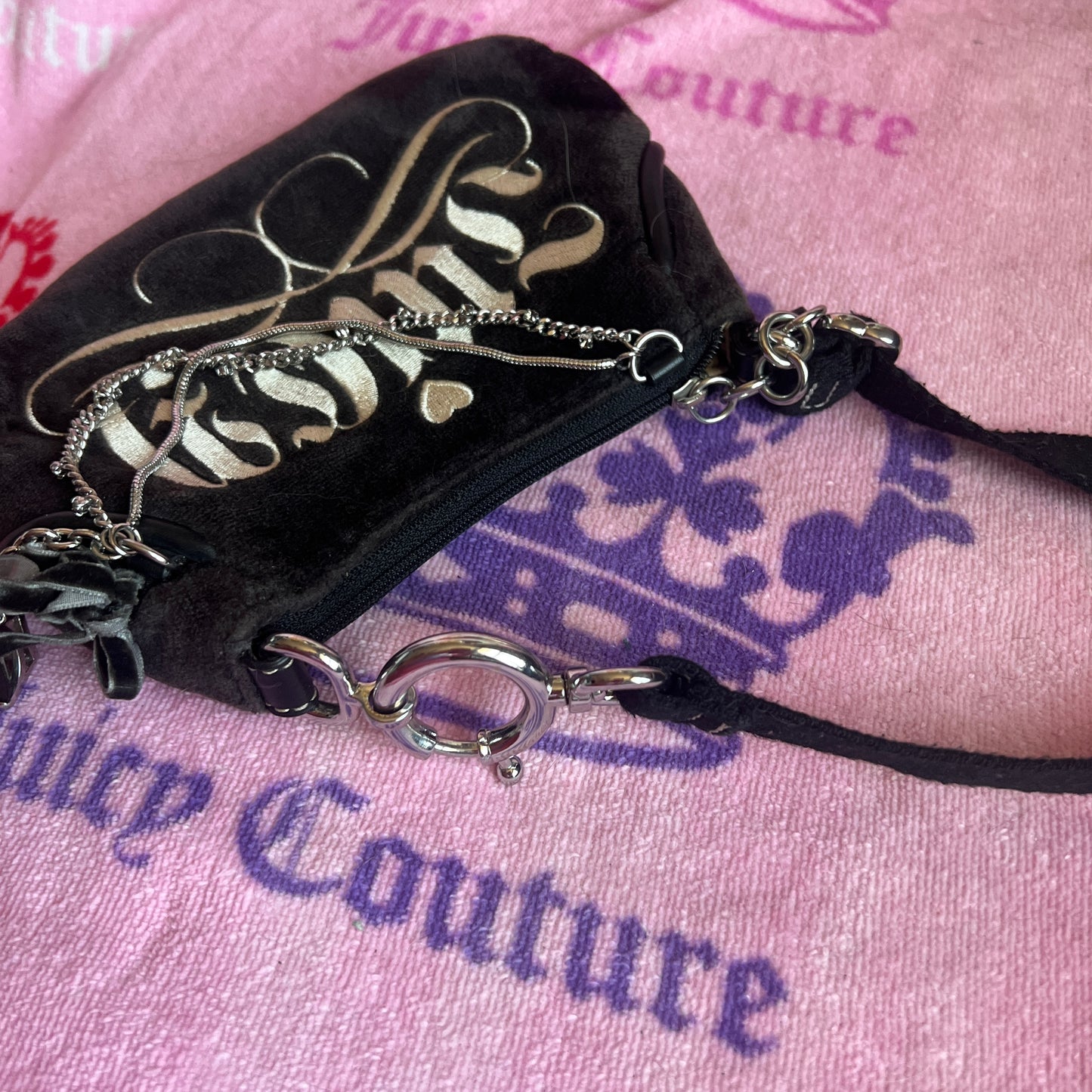 Vintage Black Juicy Couture Purse Mini Bag Handbag Velour Y2K