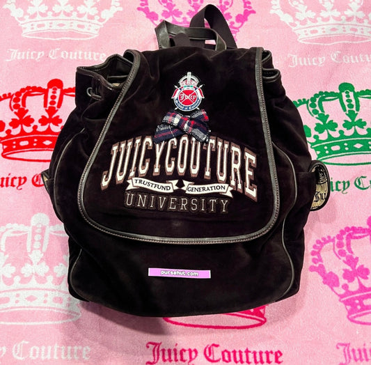 Vintage Black Juicy Couture Backpack Purse Bag Velour Juicy Couture University