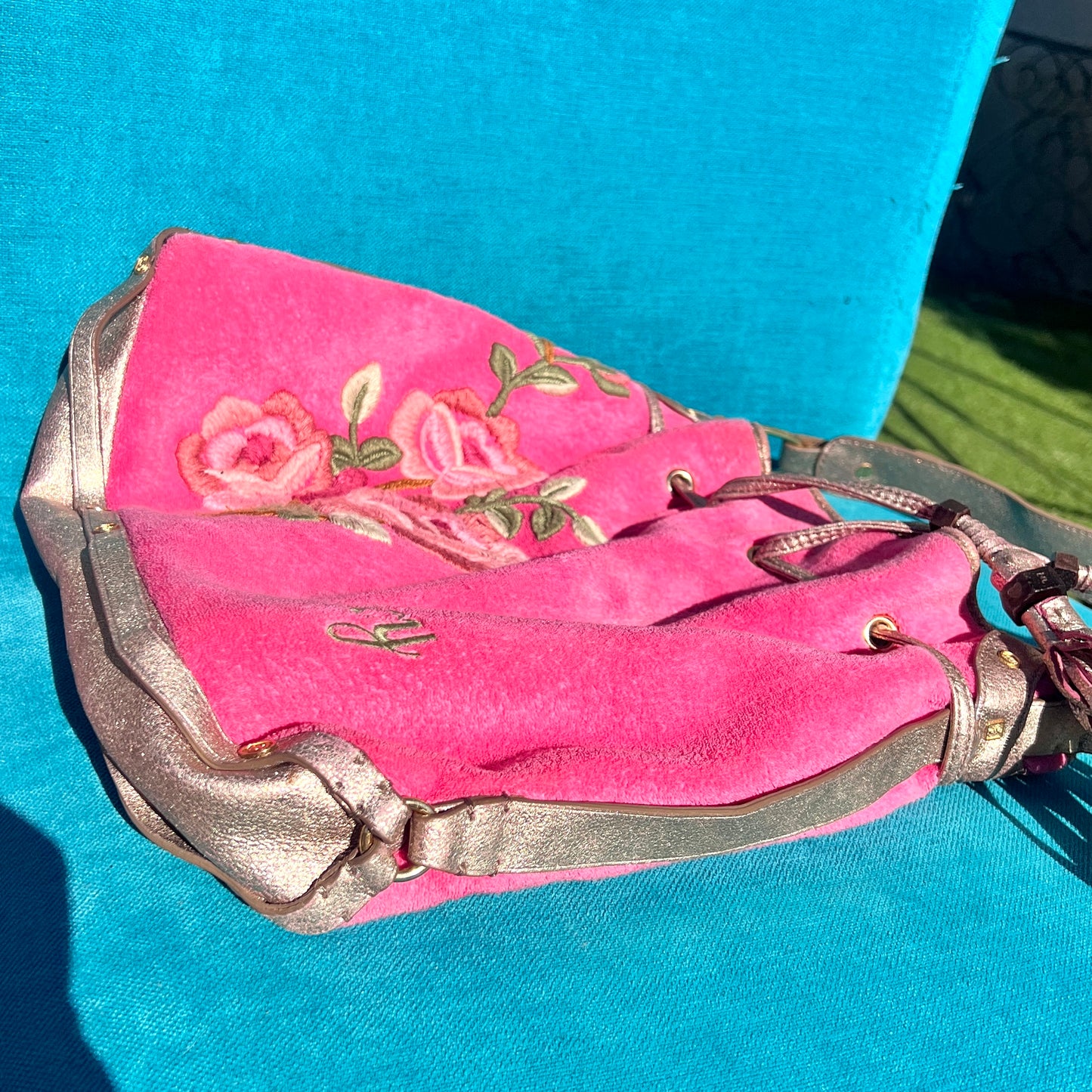 Vintage Pink Juicy Couture Purse Floral Satchel Bag Handbag Y2K Terry Custom Dye