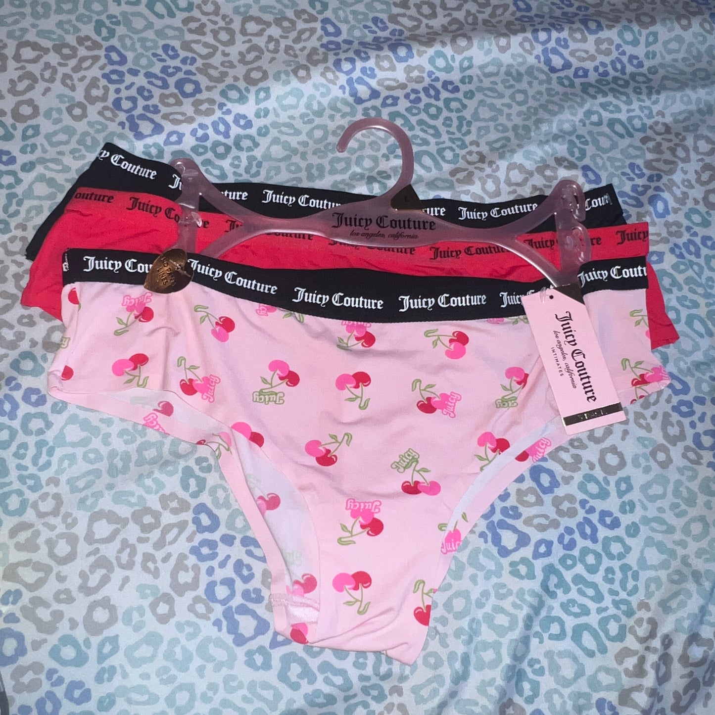 New Juicy Couture Underwear 3 Pack Size Large - Pink Cherry Print, Red, Black