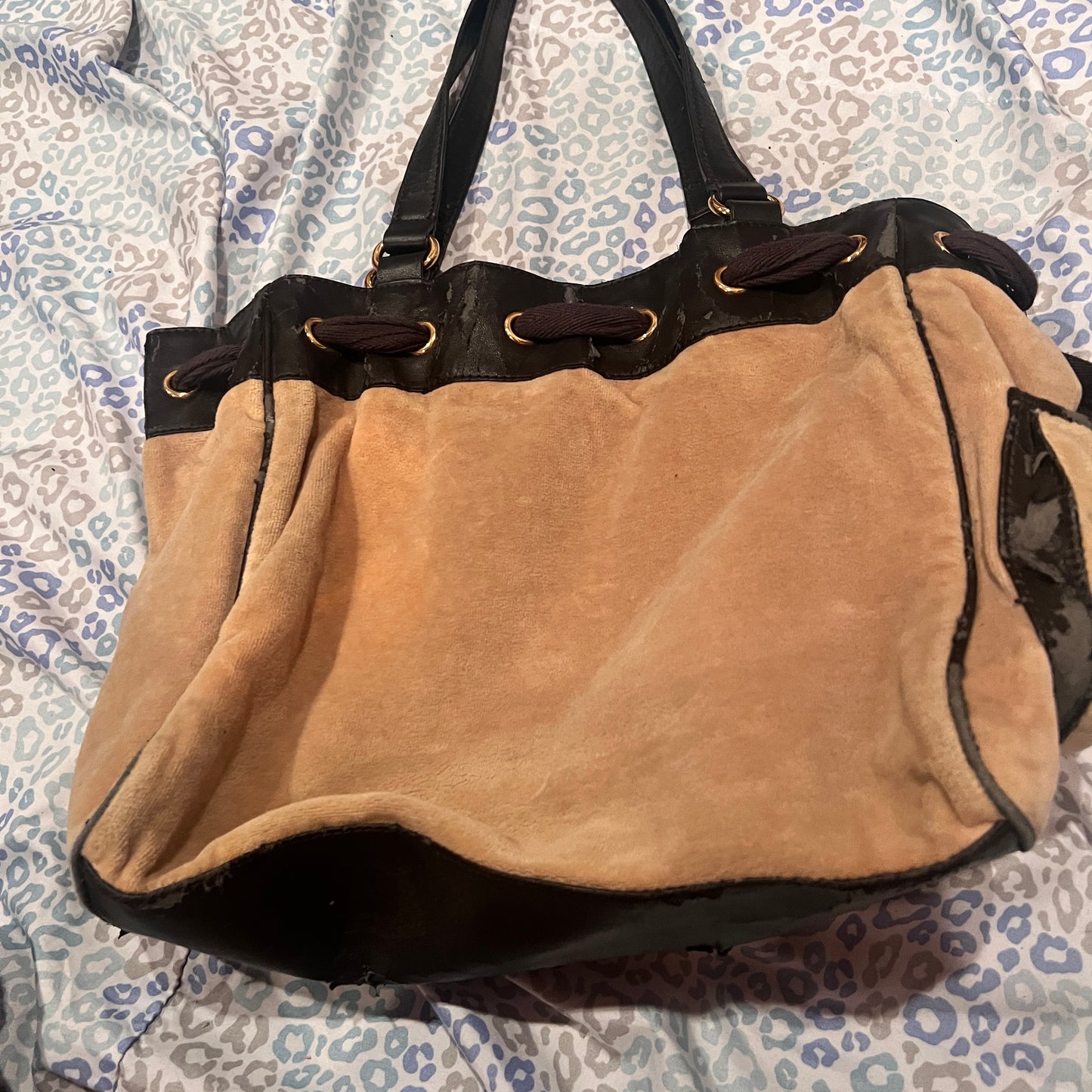 Vintage Brown Tan Juicy Couture Purse Daydreamer Tote Bag Handbag Velour