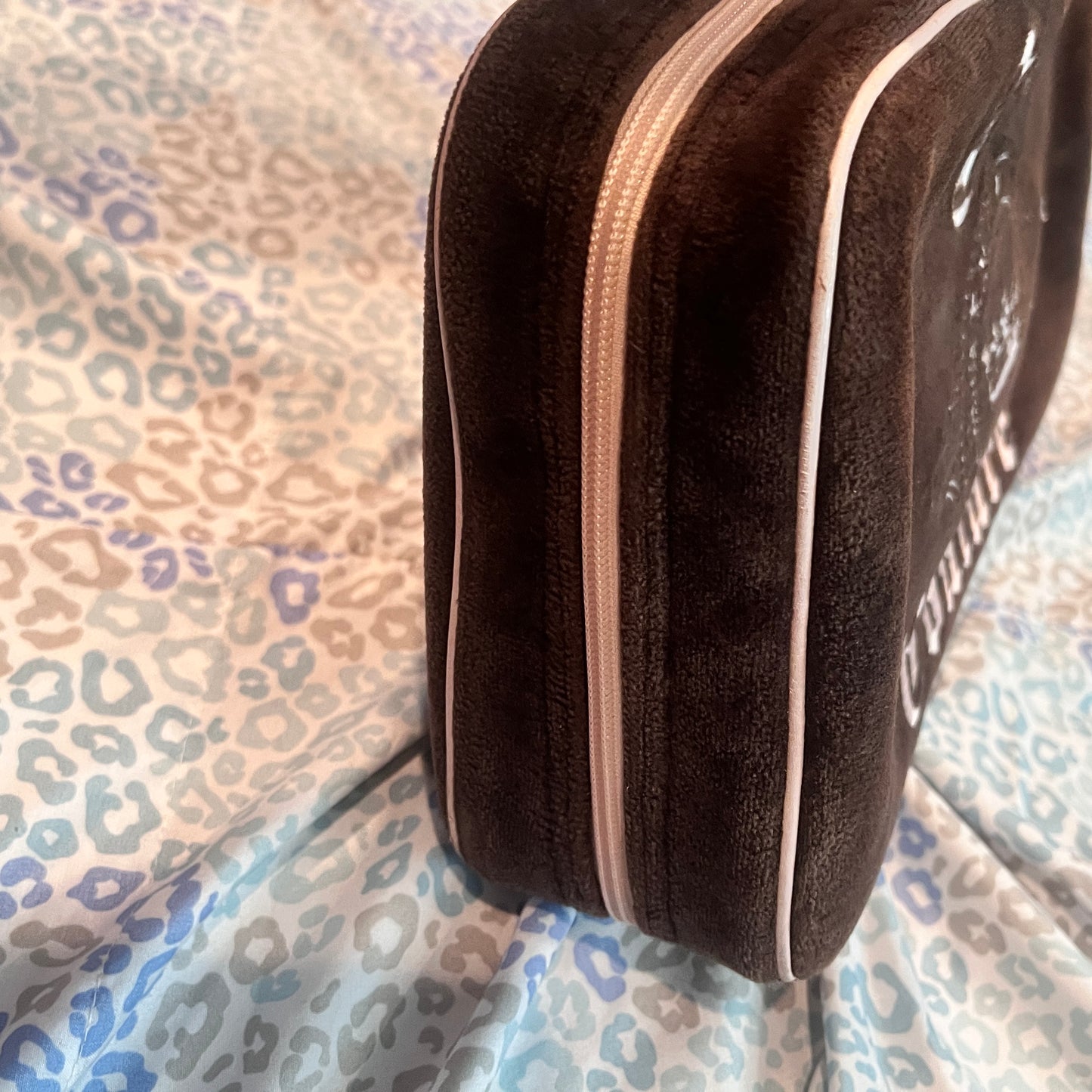 Vintage Brown Juicy Couture Makeup Bag Cosmetic  Travel Case Handbag Velour Y2K