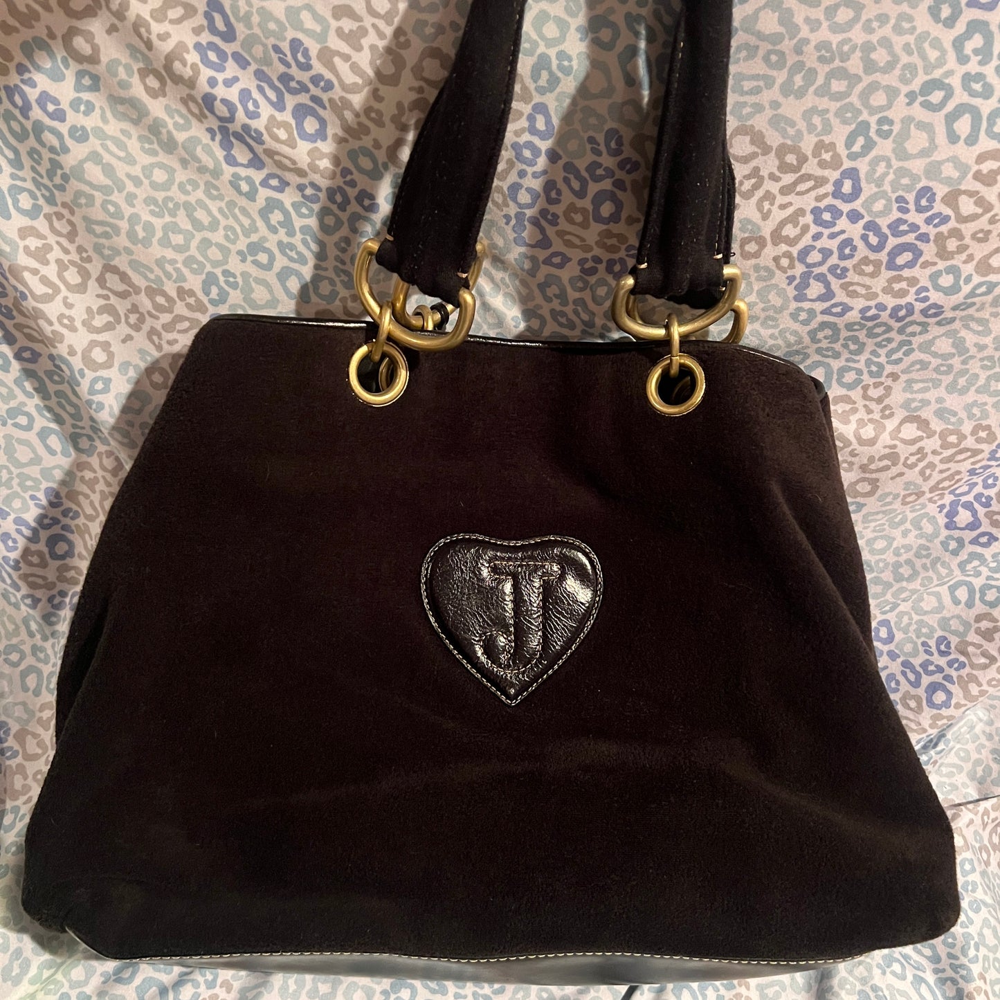 Vintage XL Black Juicy Couture Satchel Tote Purse Terry Cloth Y2K Travel Bag
