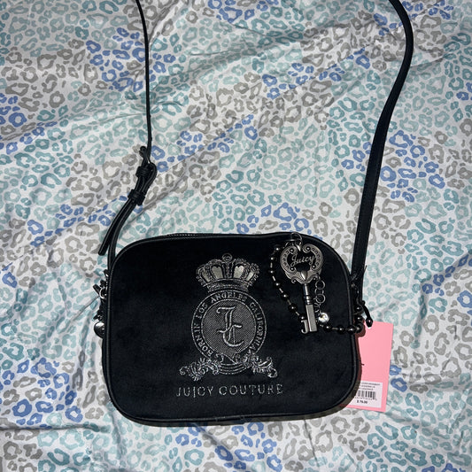 New Black Juicy Couture Purse Crossbody Bag Handbag Y2K Style Velour Liquorice