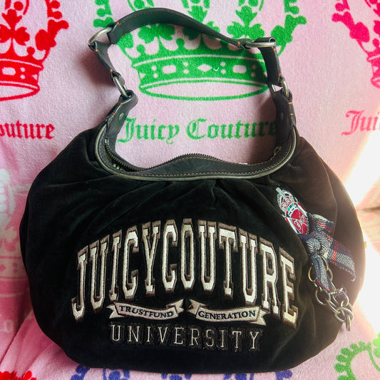 Vintage Black Juicy Couture Purse Bag Handbag Velour Y2K Trust Fund University