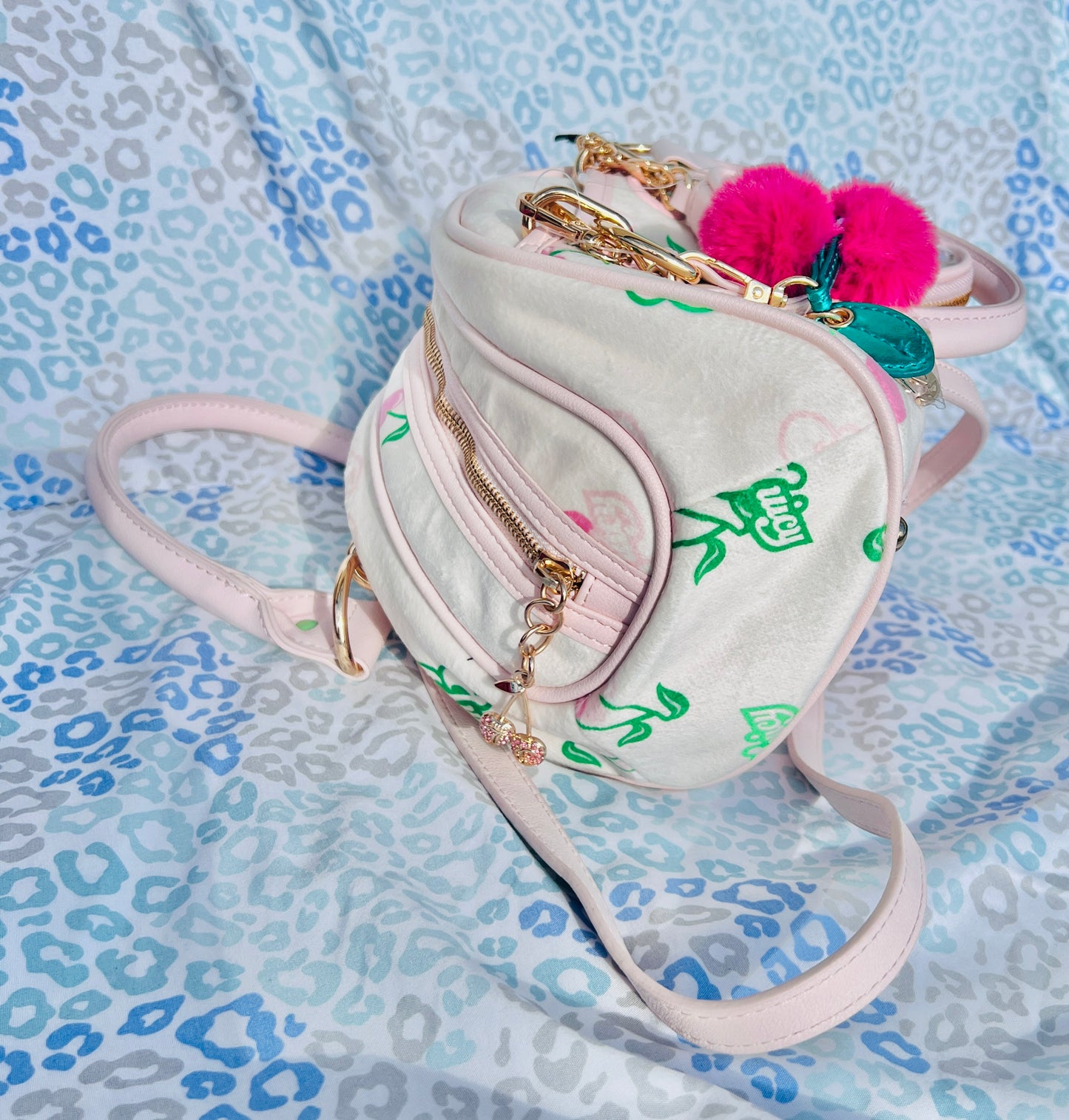 New Cream Juicy Couture Purse Handbag Satchel Bag Cherry Vintage Style Velour