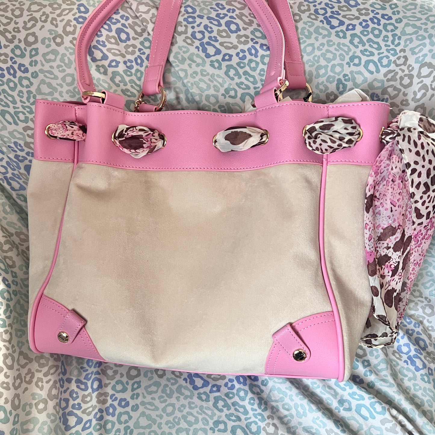 New Pink Beige Juicy Couture Purse Daydreamer Tote Bag Velour Scottie Dog Custom
