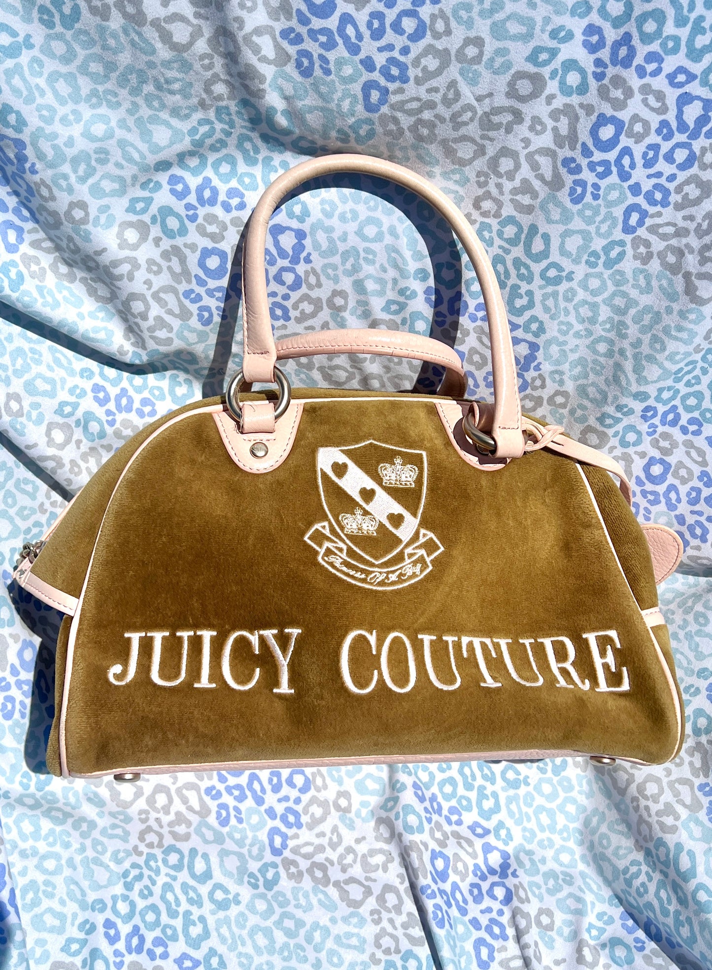Vintage Olive Green Juicy Couture Purse Velvet Bowler Bag Satchel Handbag Y2K