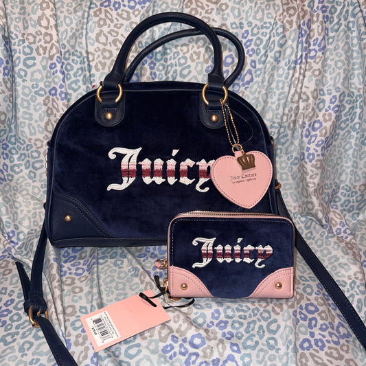 New Blue Juicy Couture Purse + Wallet NWT Handbag Bowler Bag Vintage Style