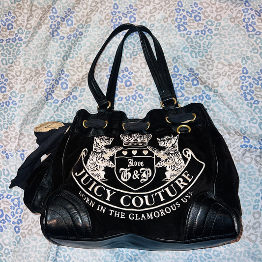 Vintage Black Juicy Couture Purse Daydreamer Tote Bag Scottie Dog Handbag Y2K