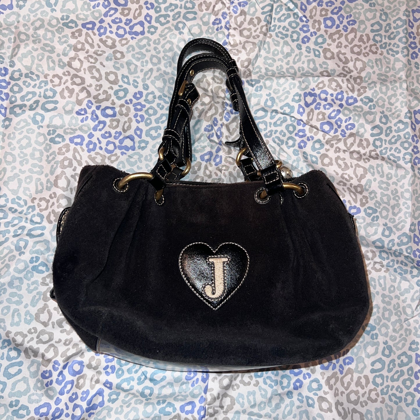 Vintage Black Juicy Couture Satchel Bag Purse Handbag Terry Cloth Mcbling Y2K