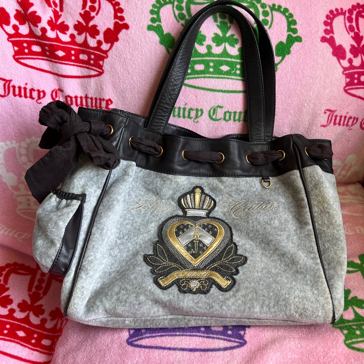 Vintage Grey Juicy Couture Tote Bag Purse Handbag Daydreamer Y2K Heart