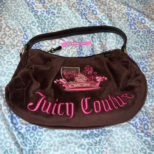 Vintage Pink Brown Juicy Couture Bag Purse Handbag Satchel Velour Y2K