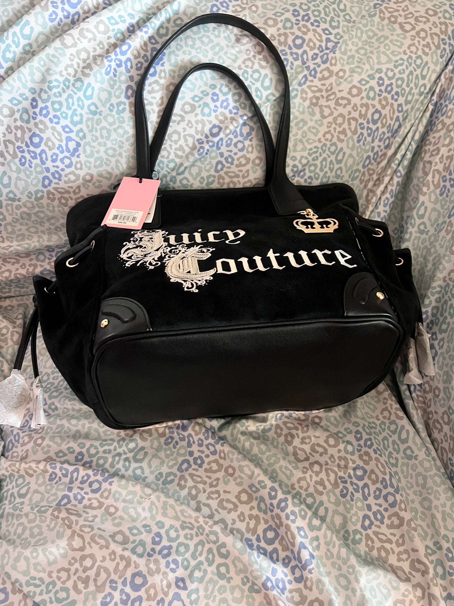 New Black Juicy Couture Purse Renaissance Tote Bag Velour Vintage Style Handbag