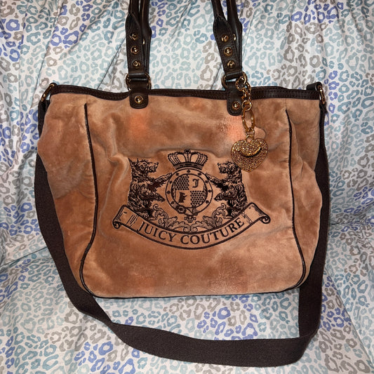 Vintage Brown Tan Juicy Couture Purse Handbag Shoulder Bag Velvet Scottie Dog