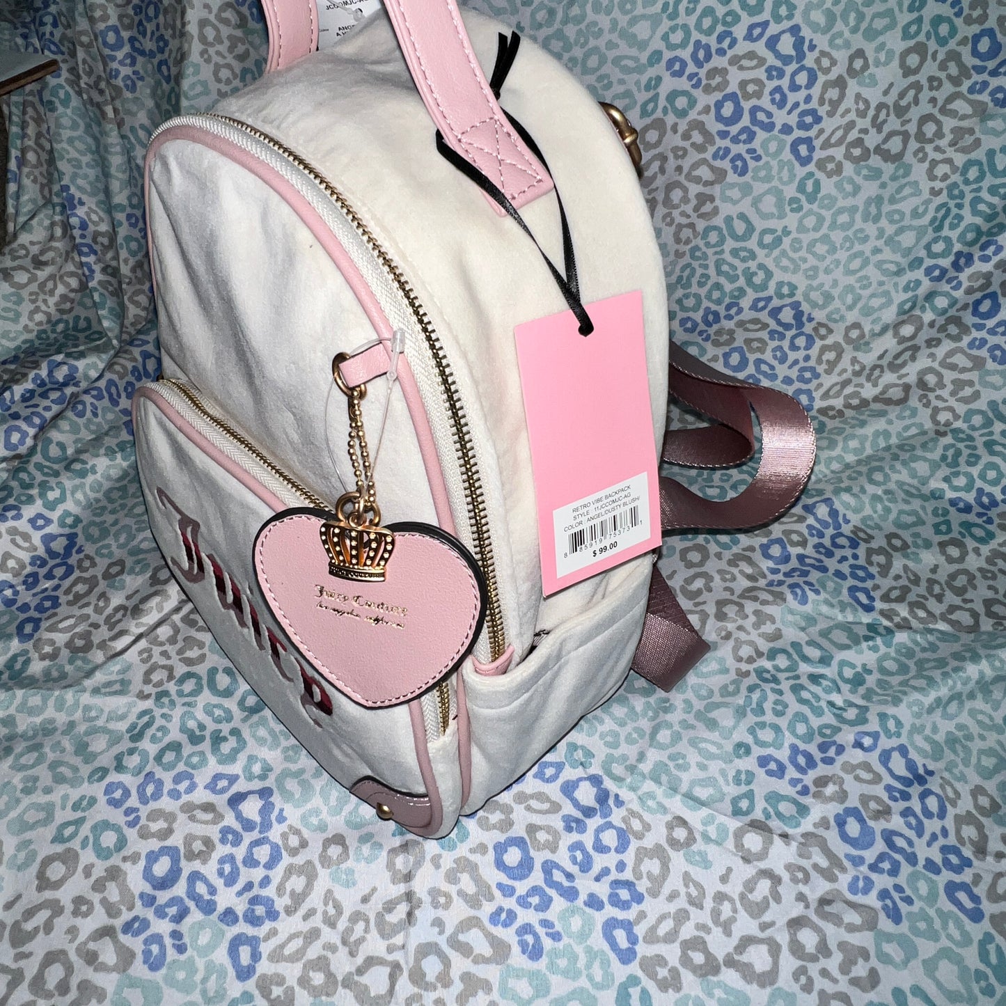 New Pink Beige Juicy Couture Backpack Purse Bag MSRP $99 Velour Vintage Style