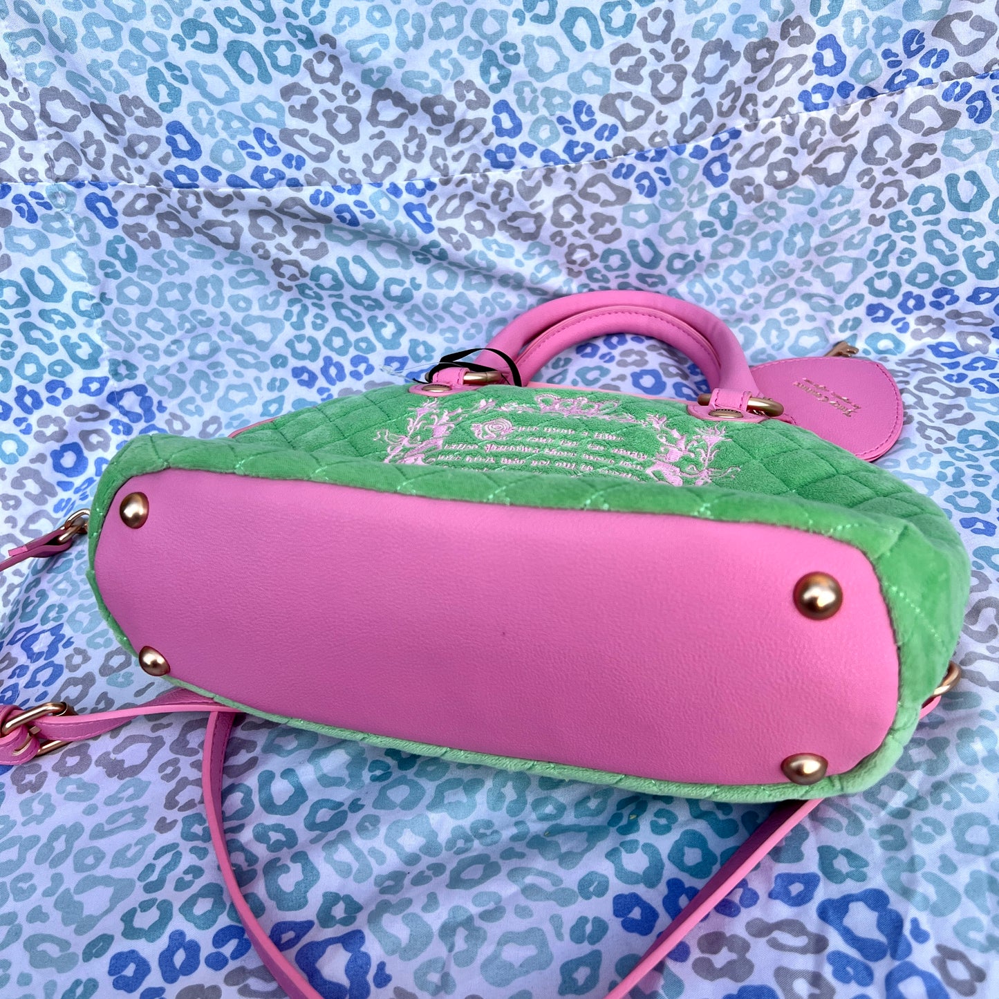 New Pink Green Juicy Couture Purse Fairy Tale Bag Velour Vintage Style Handbag