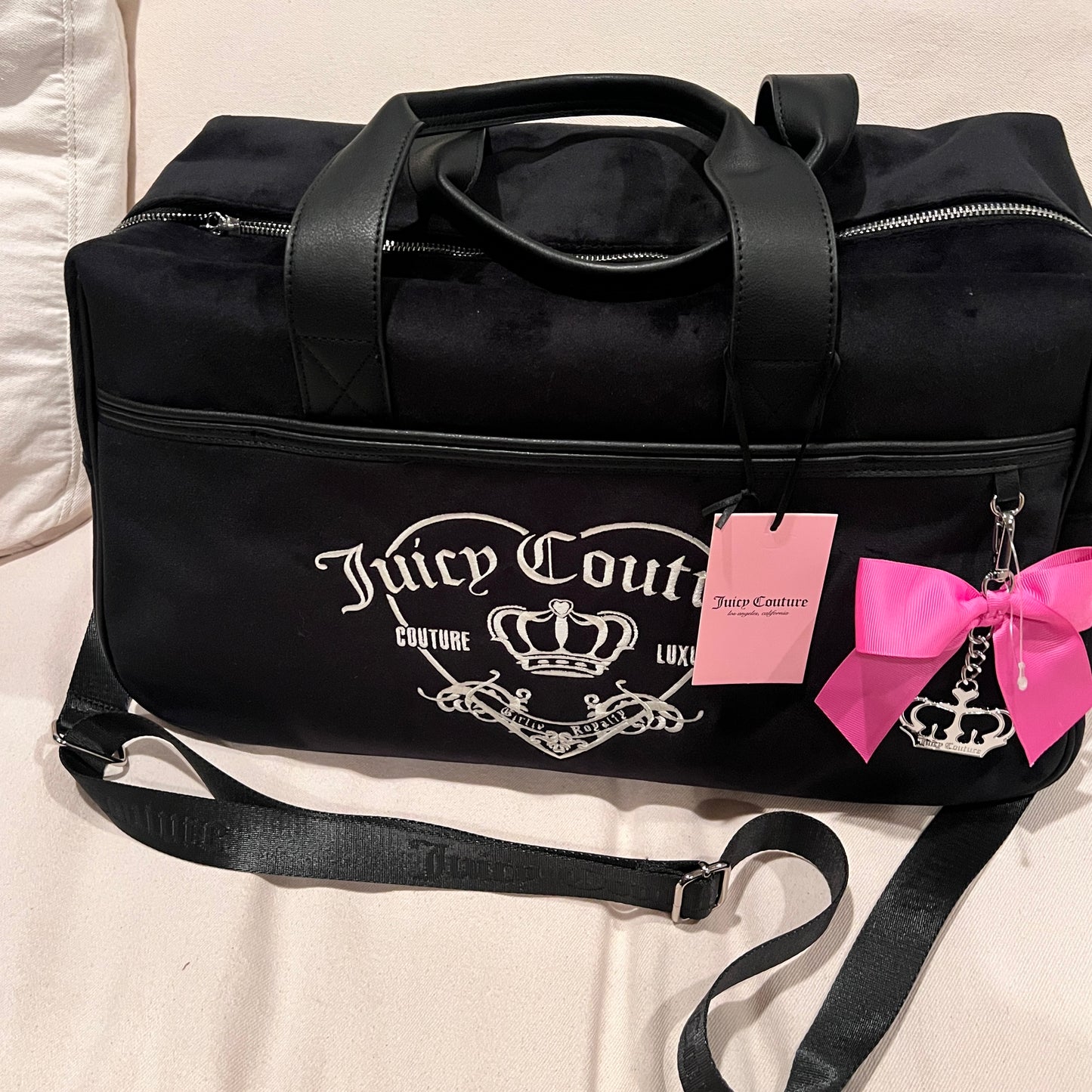 New Black Juicy Couture Weekender Bag Purse XL Size Duffel Bag Vintage Style