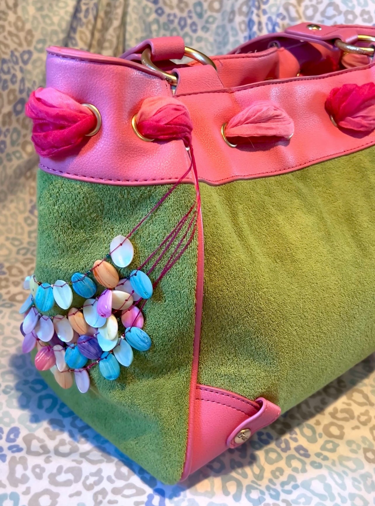 New Pink Green Juicy Couture Tote Bag + Wallet Custom Dyed Purse Vintage Style