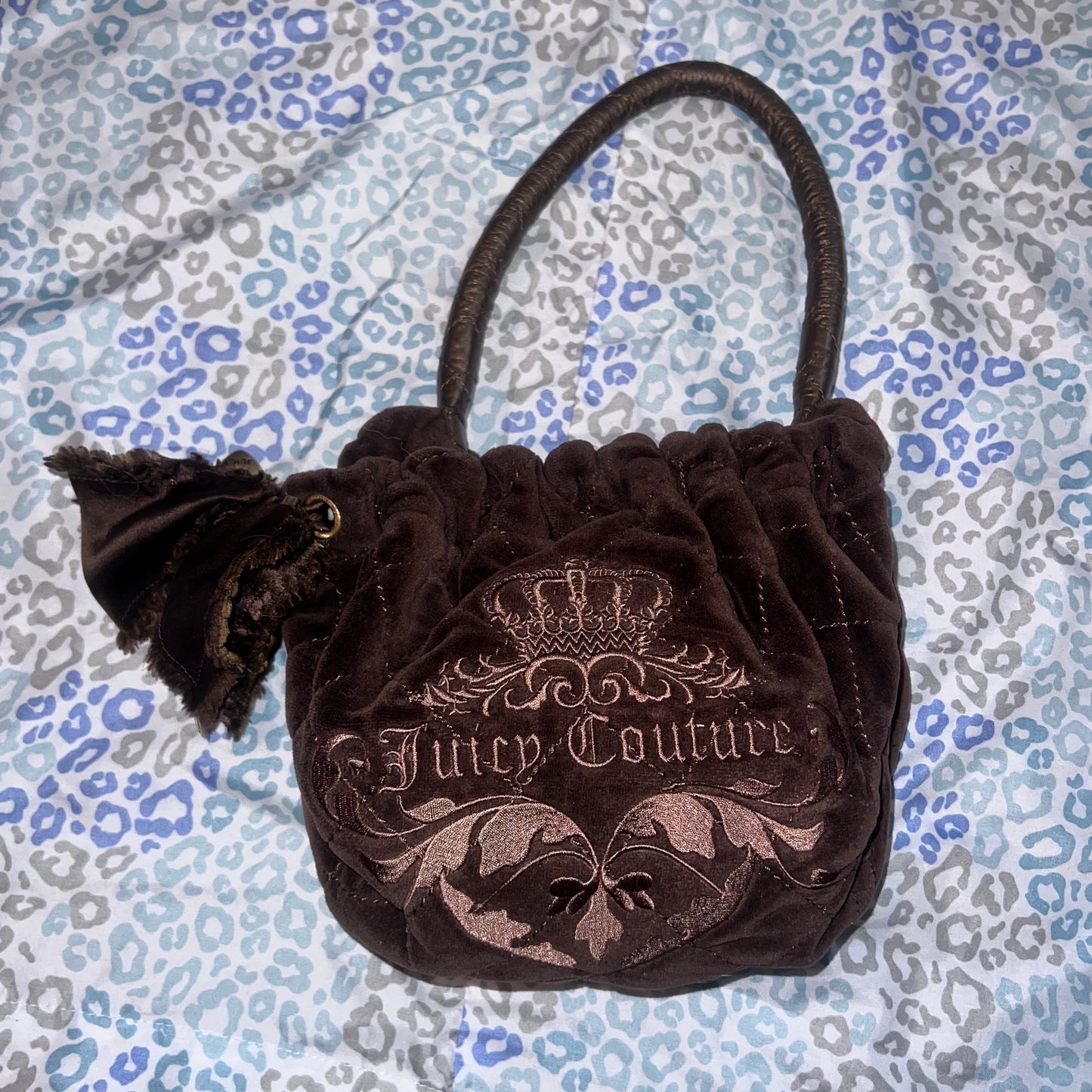 Vintage Brown Juicy Couture Purse Satchel Bag Handbag Velour Quilted Y2K