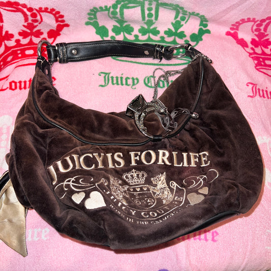 Vintage Brown Juicy Couture Purse Satchel Bag Handbag Velvet - Juicy Is For Life