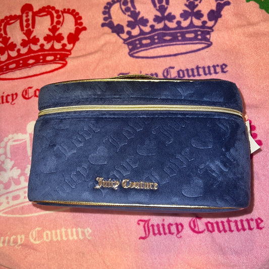 New Blue Juicy Couture Train Case Makeup Bag Velvet Cosmetic Purse