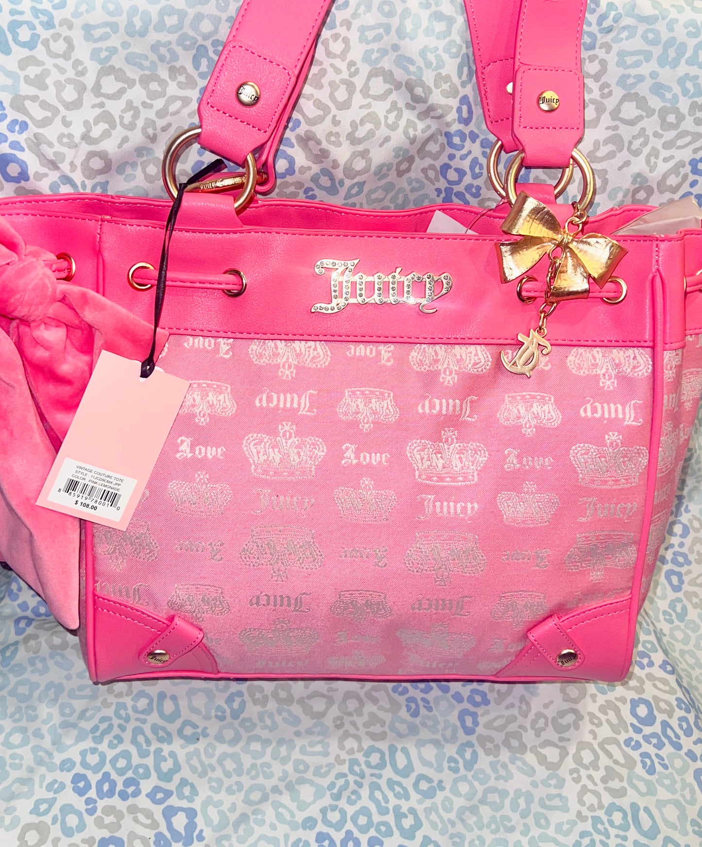 New Pink Juicy Couture Purse Daydreamer Tote Bag Handbag Vintage Style Crown