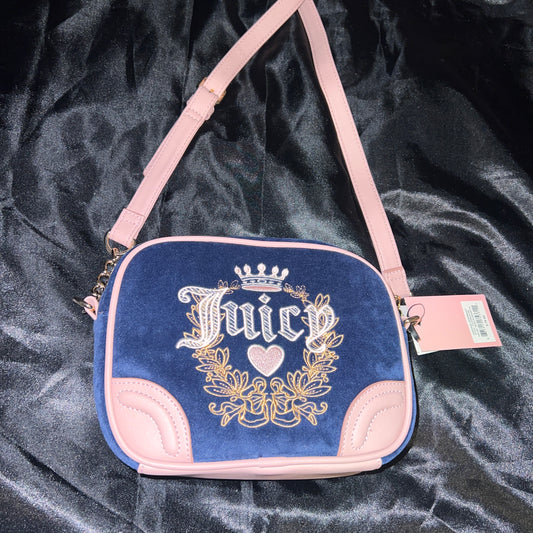 New Pink Blue Juicy Couture Purse Crossbody Bag Velvet MSRP $79 Vintage Style