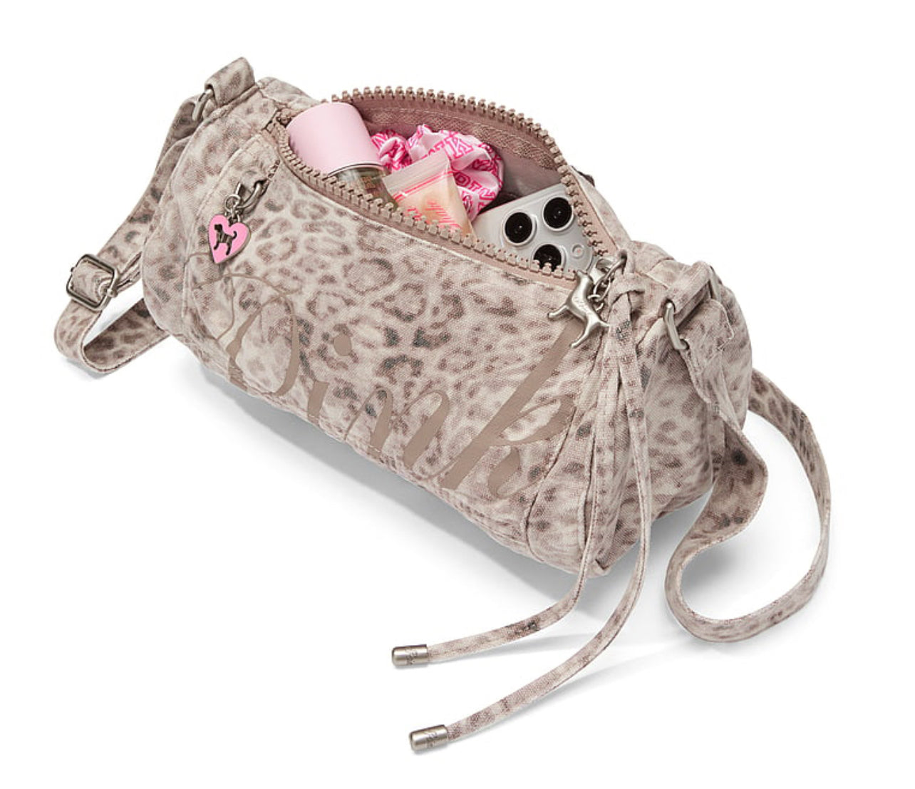 New VS Pink Canvas Rolled Mini Duffle Shoulder Bag Leopard Viral Cheetah