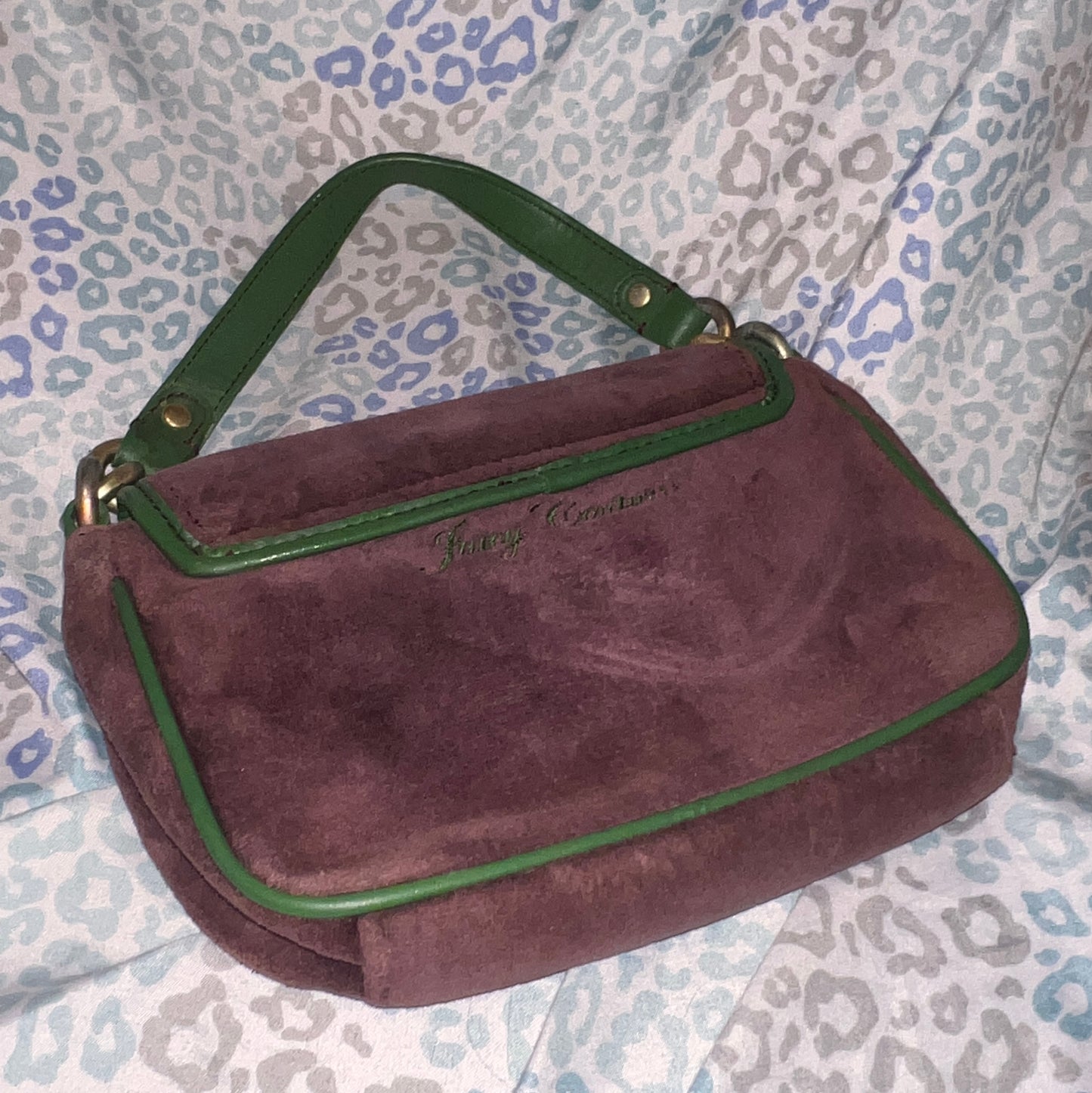 Vintage Rare Green Purple Juicy Couture Handbag Purse Bag Velour Y2K