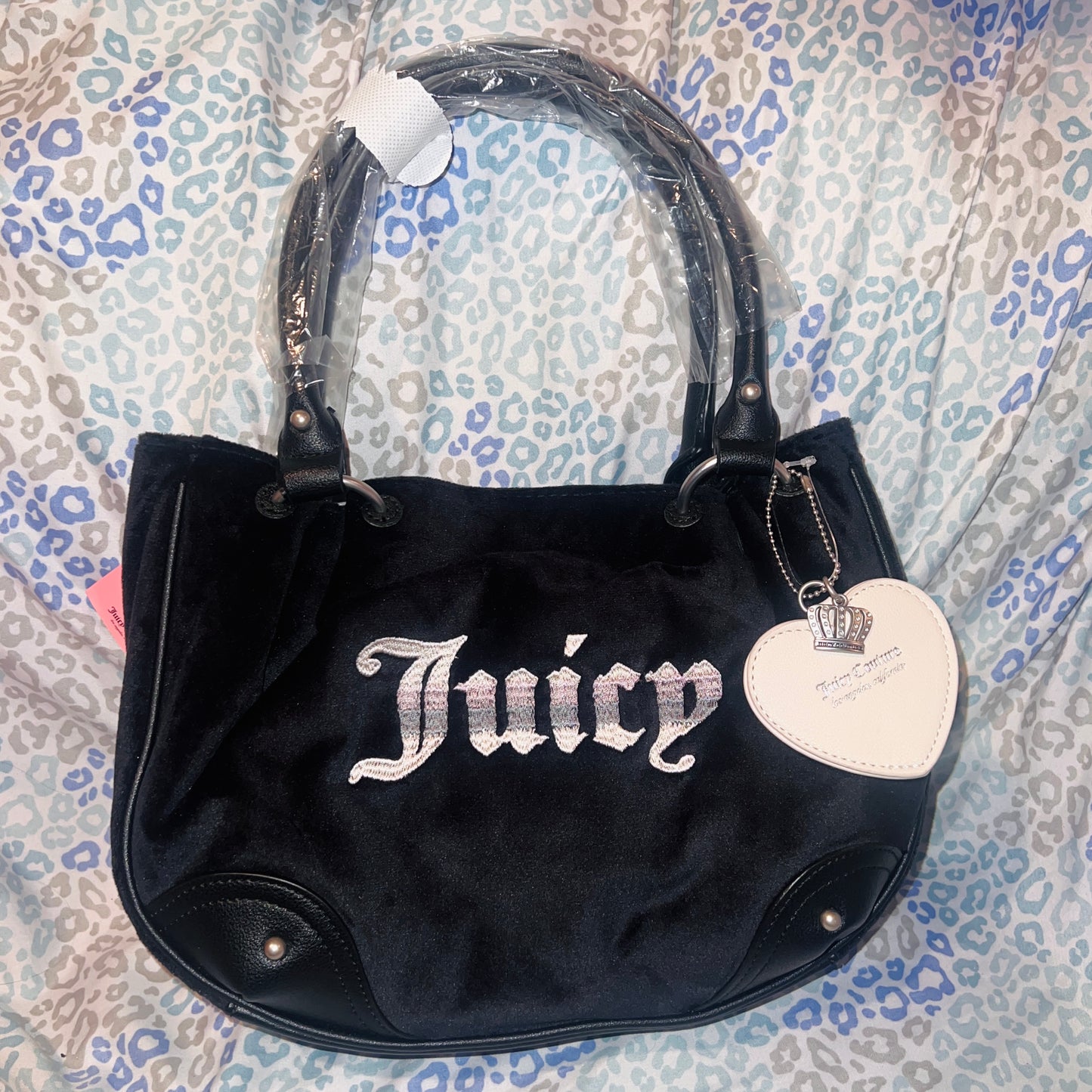 New Black Juicy Couture Purse Satchel Bag Handbag Vintage Style Velvet