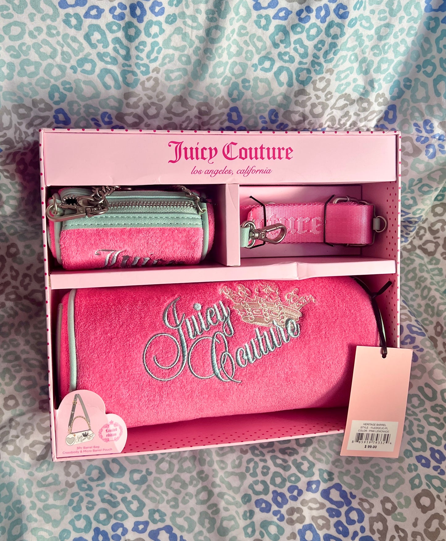 New Salmon Pink Juicy Couture Barrel Bag Set Crossbody Purse Vintage Style NWT