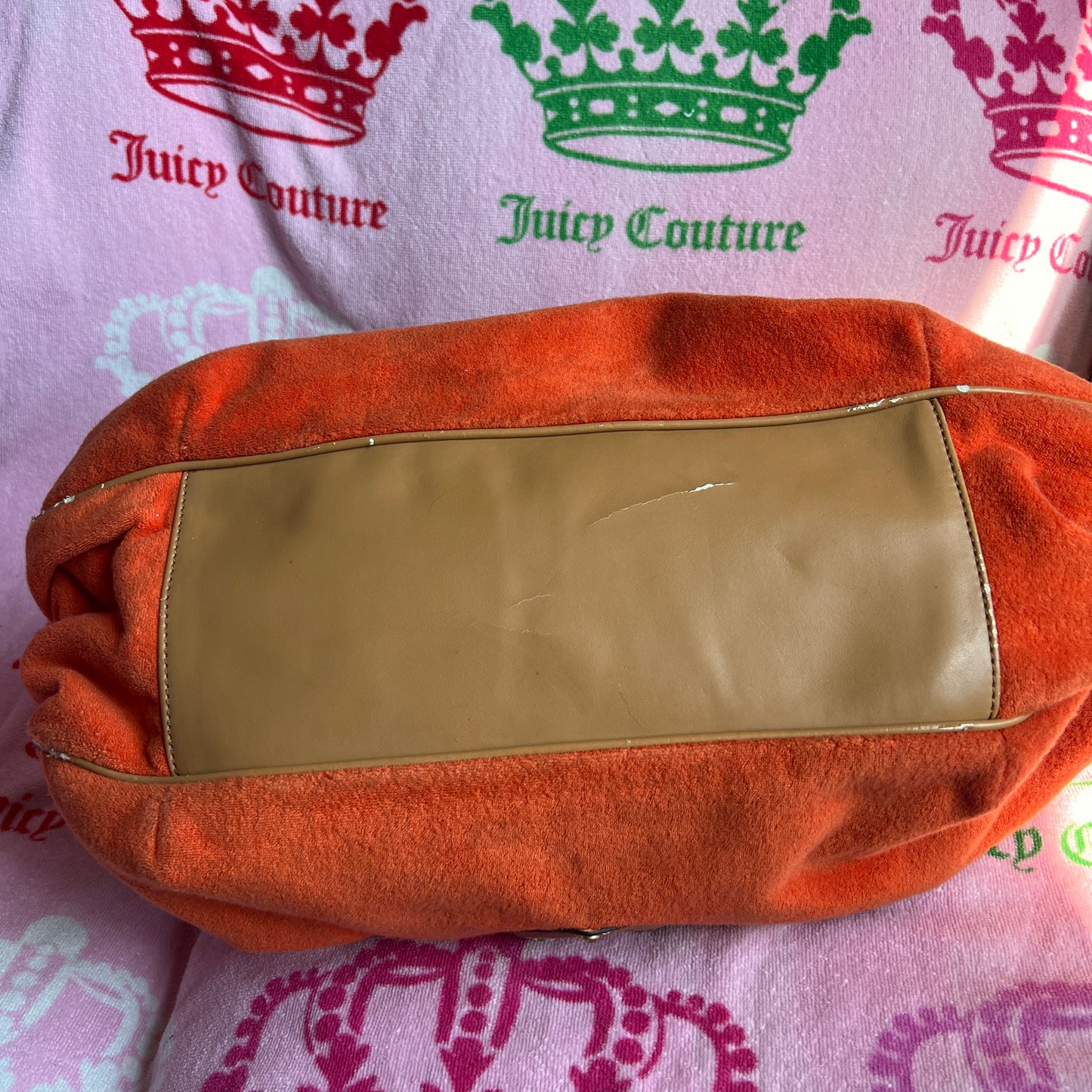 Vintage Orange Juicy Couture Purse Satchel Bag Handbag Terry Cloth Cherry Y2K