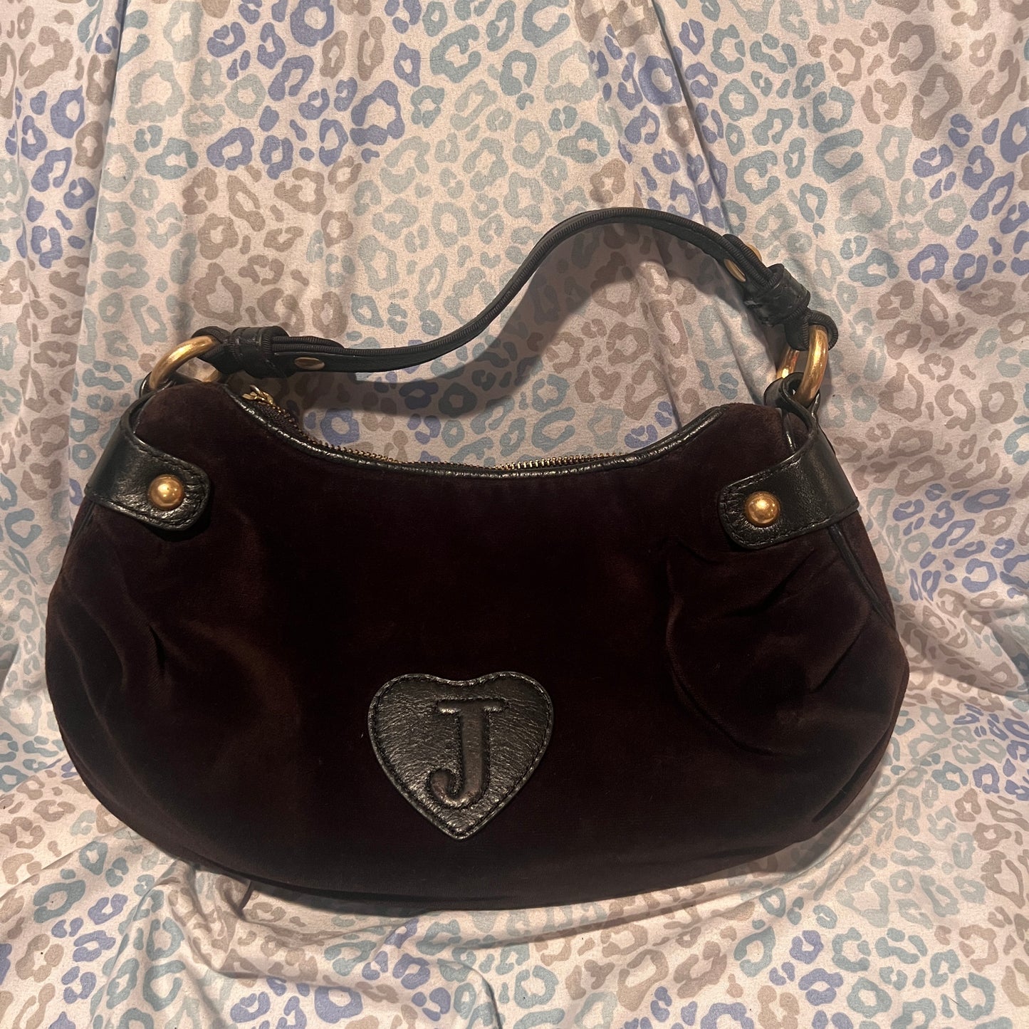 Vintage Black Juicy Couture Purse Satchel Bag Handbag Velour Y2K Ring