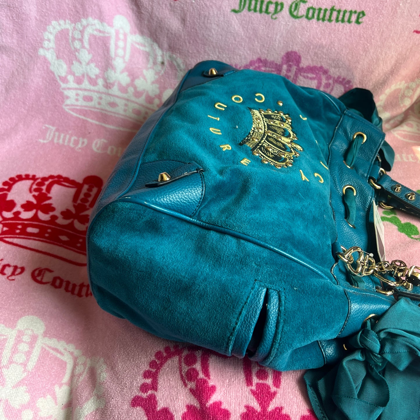 Vintage Blue Juicy Couture Purse Handbag Daydreamer Tote Bag Y2K Velour