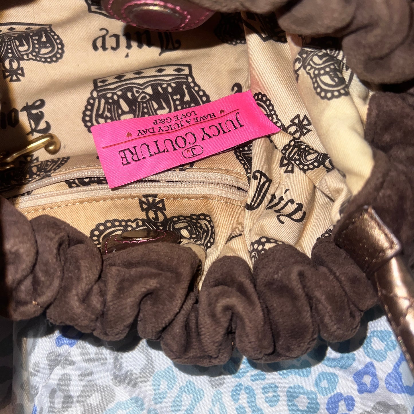 Vintage Brown Juicy Couture Purse Satchel Bag Handbag Velour Quilted Y2K