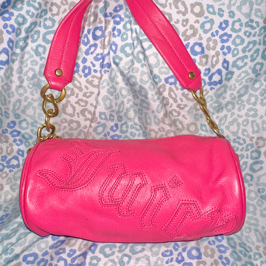 Vintage Pink Juicy Couture Barrel Bag Purse Satchel Handbag Leather Y2K
