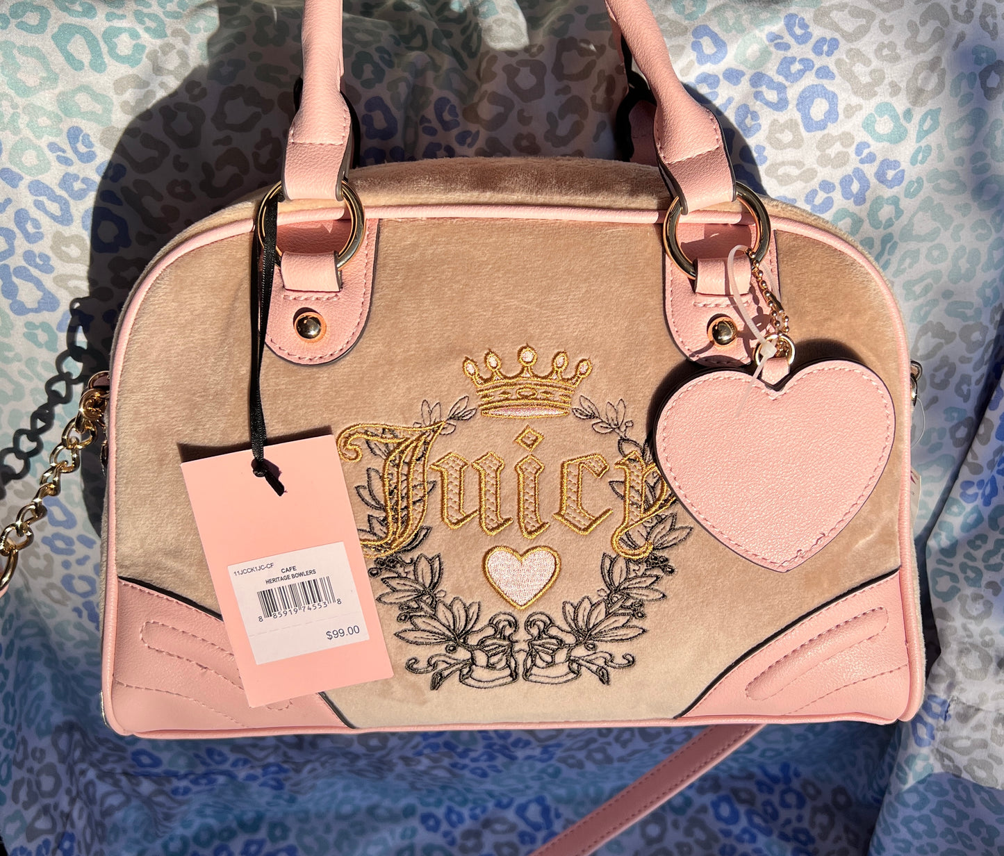 New Pink Tan Juicy Couture Purse Bag Satchel Crossbody Bag Velour Vintage Style