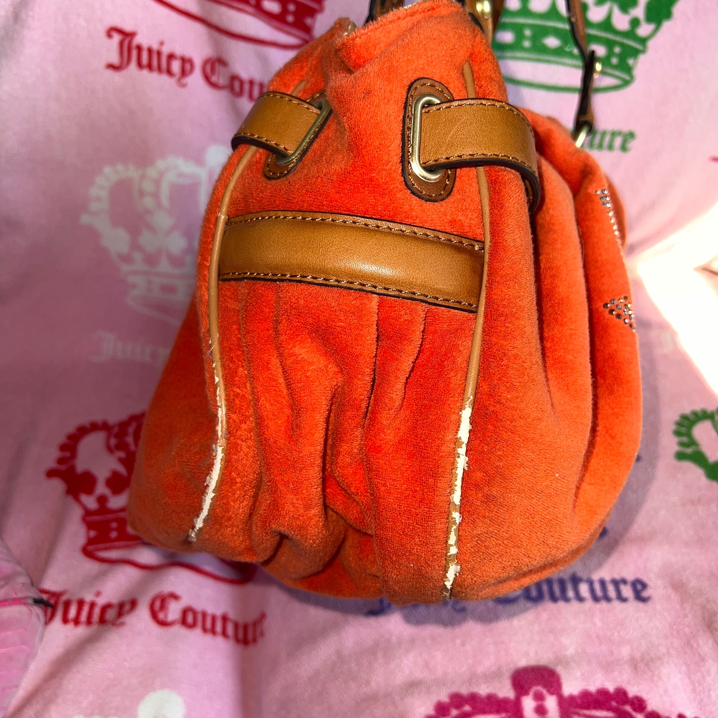 Vintage Orange Juicy Couture Purse Satchel Bag Handbag Terry Cloth Cherry Y2K