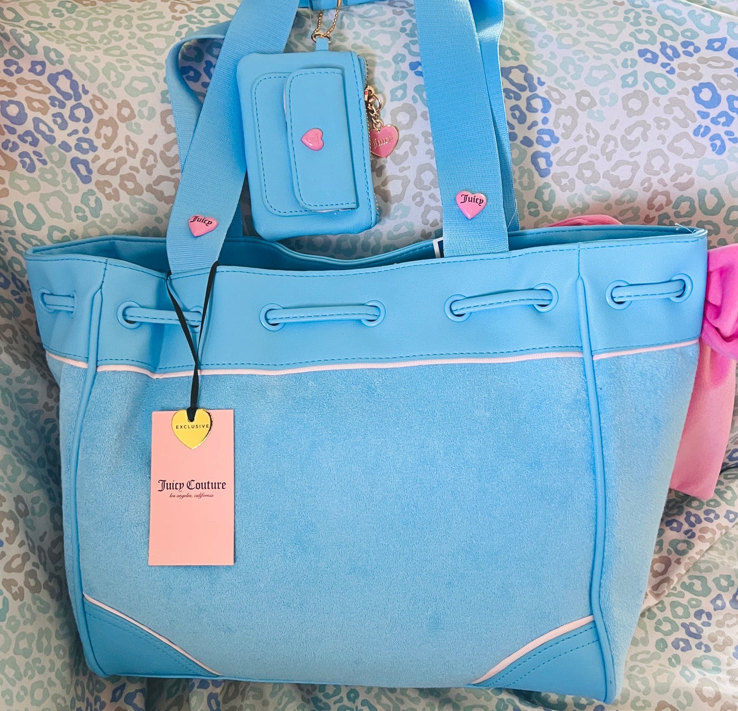 New Blue Juicy Couture Purse Handbag Daydreamer Tote Bag Strawberry Terry Cloth