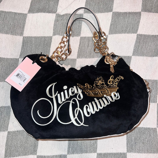 New Juicy Couture Black Satchel Bag + Cheetah Pouch Velour Vintage Style Purse