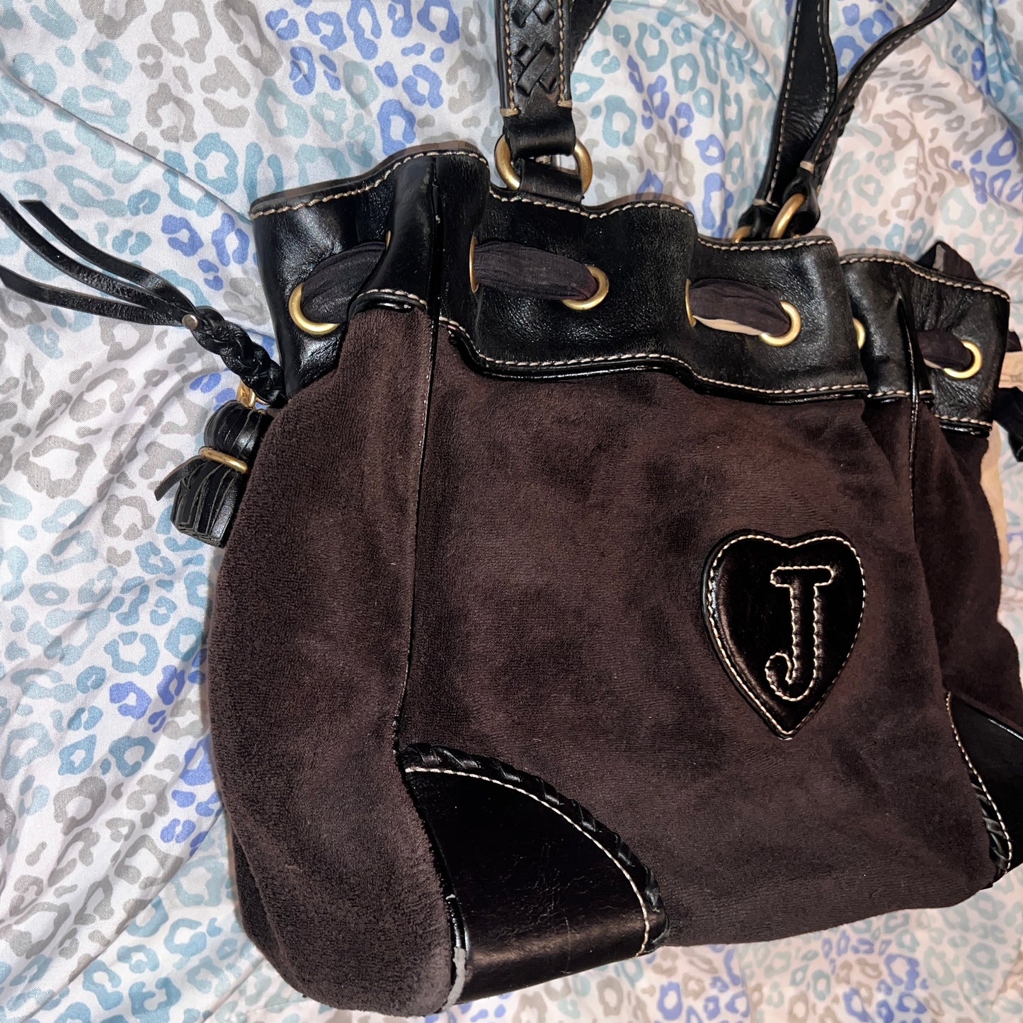 Vintage Black Juicy Couture Purse Daydreamer Tote Bag Y2K Terry Cloth Handbag