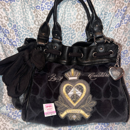 Vintage Black Juicy Couture Purse Mini Tote Bag Daydreamer Heart Y2K Mcbling