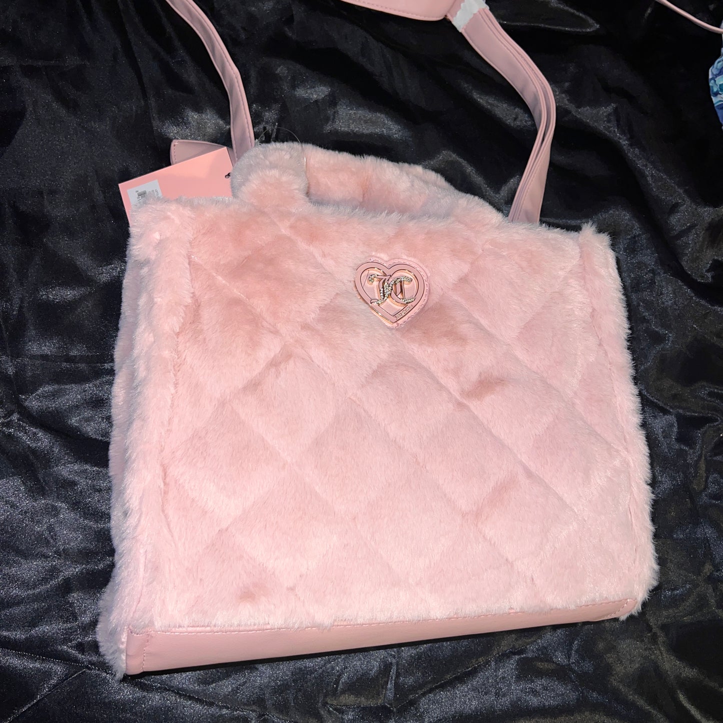 New Light Pink Juicy Couture Fluffy Tote Bag Purse Crossbody Large