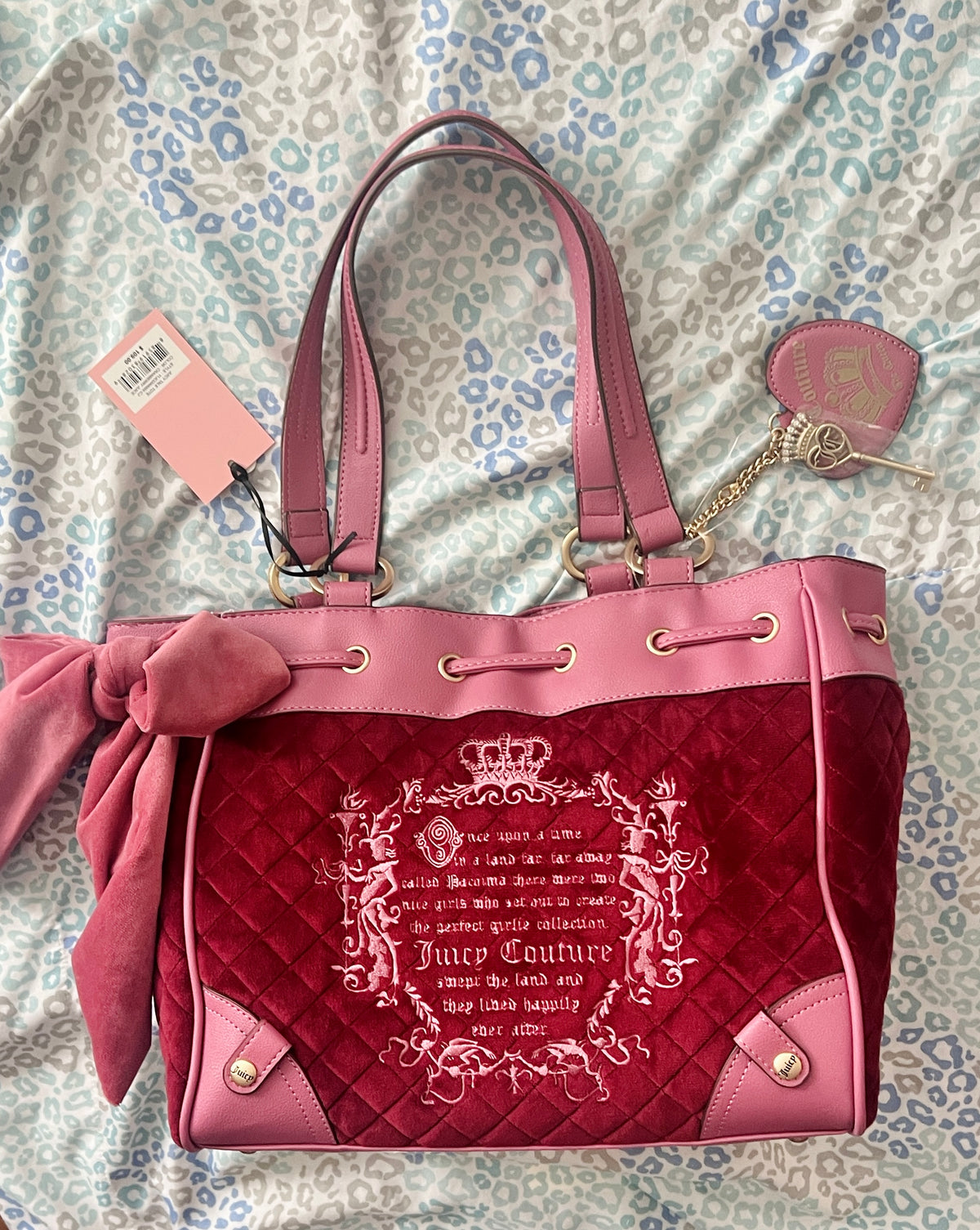 New Pink Red Juicy Couture Purse Daydreamer Tote Bag Handbag Fairy Tale Story