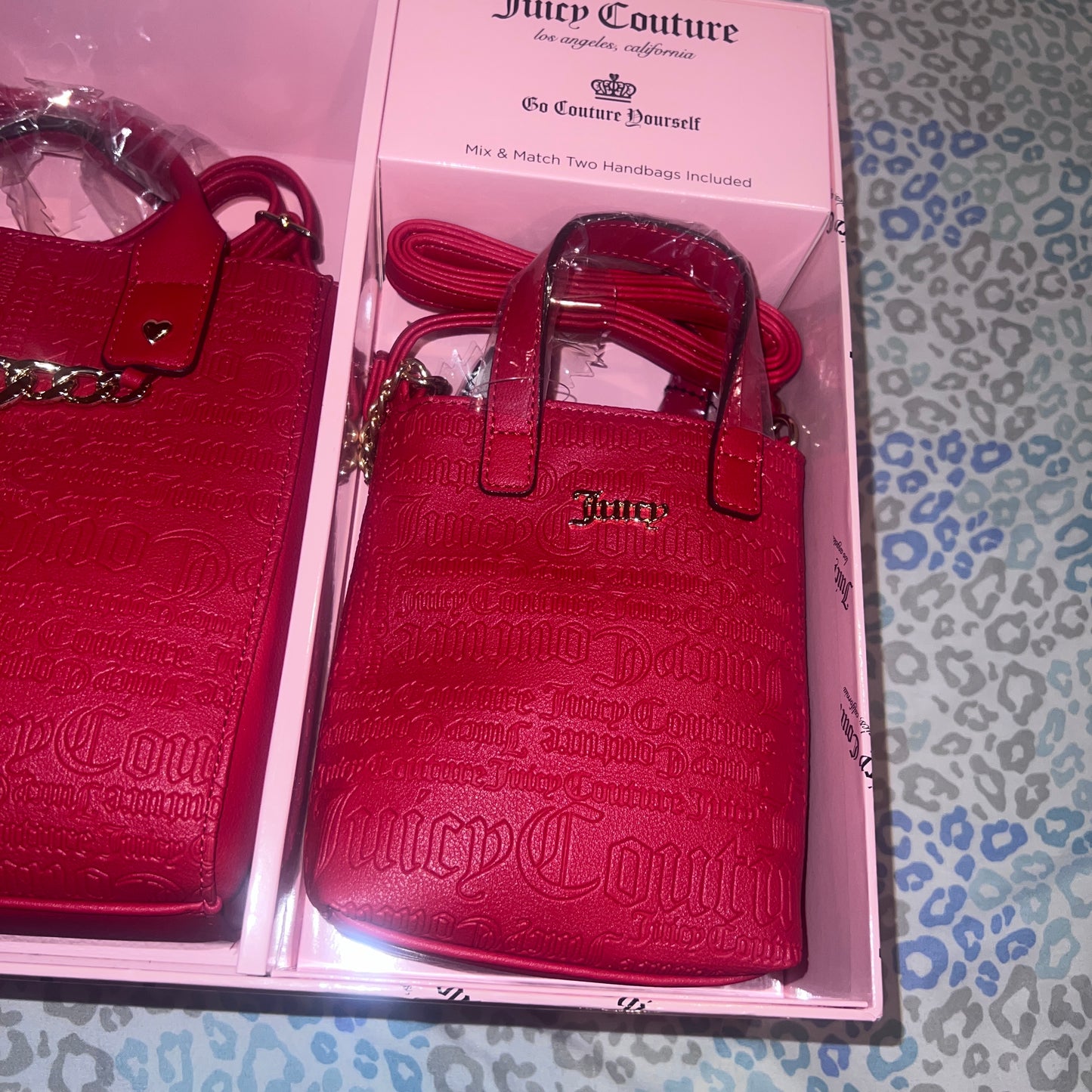 New Red Juicy Couture Purse Bag Satchel Xmas Gift Set of 2 Mommy & Me MSRP $108