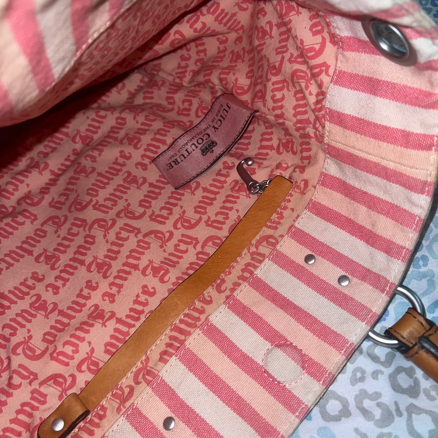 Vintage Pink Juicy Couture Purse Tote Bag Handbag Striped Butterfly Y2K