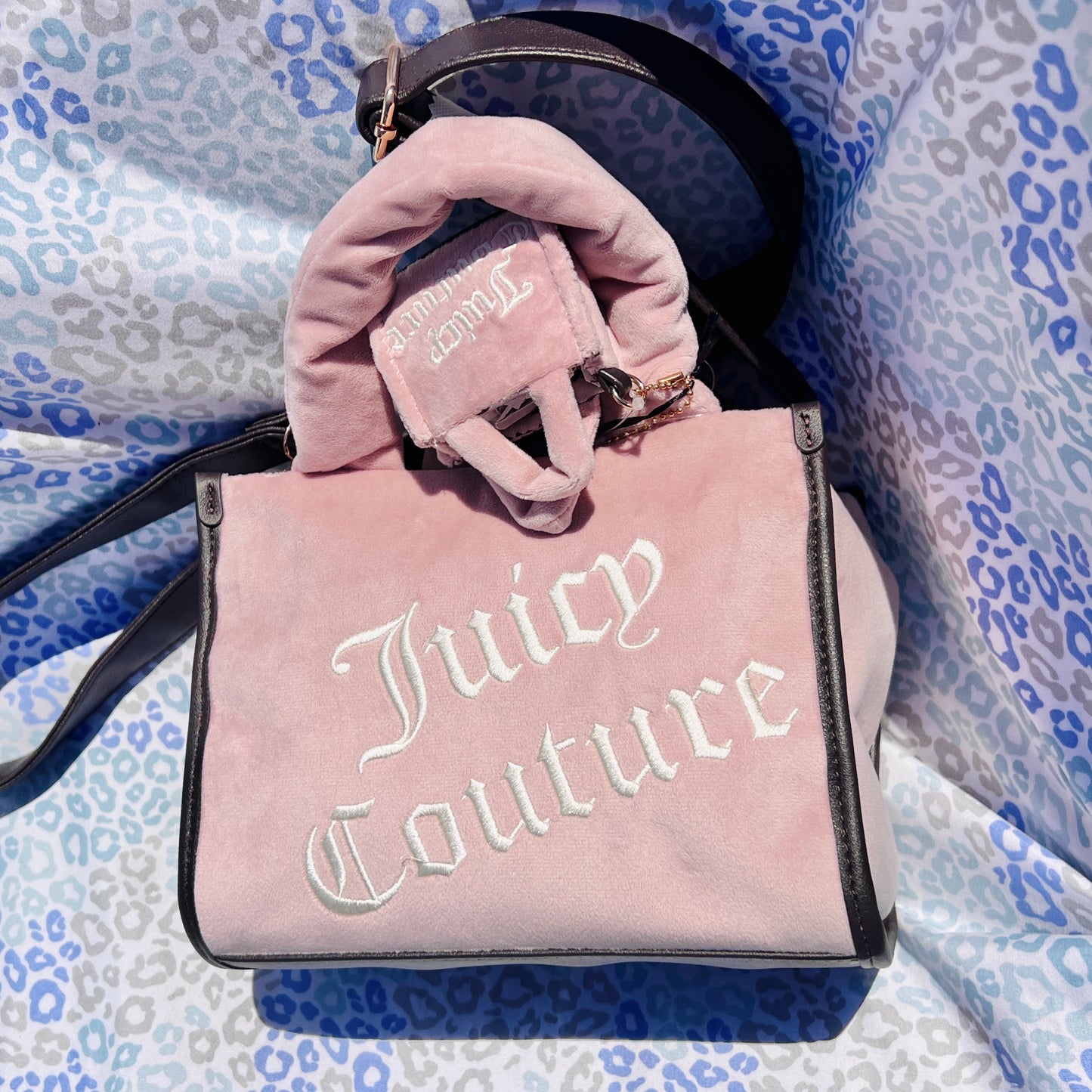 New Pink Juicy Couture Purse Tote + Mini Bag Velour Crossbody Purse